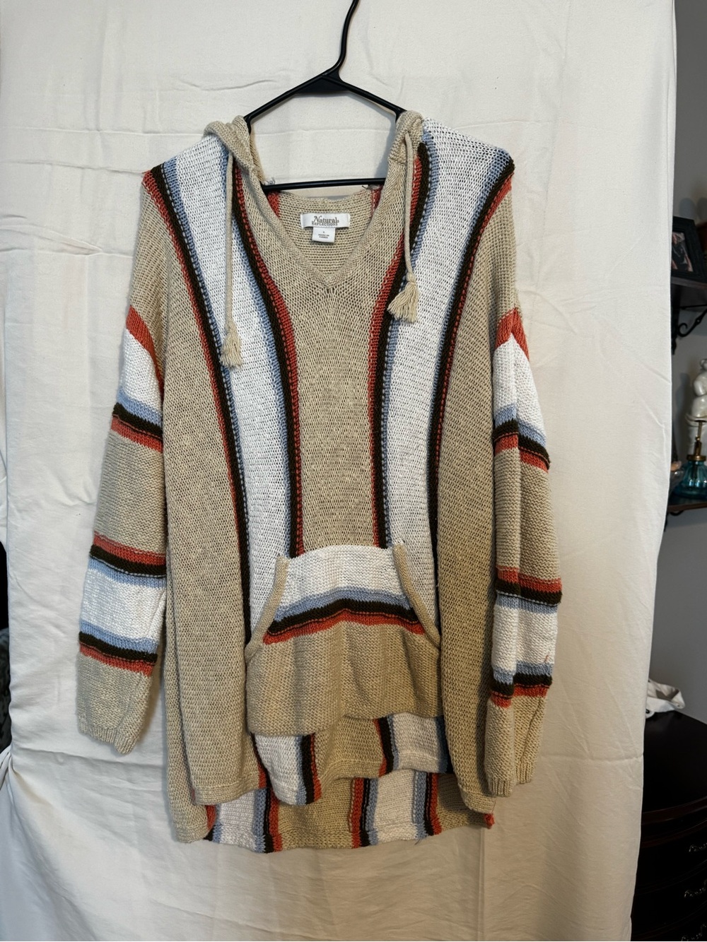 Natural Reflections Striped Knit Hoodie in Tan, White & Rust